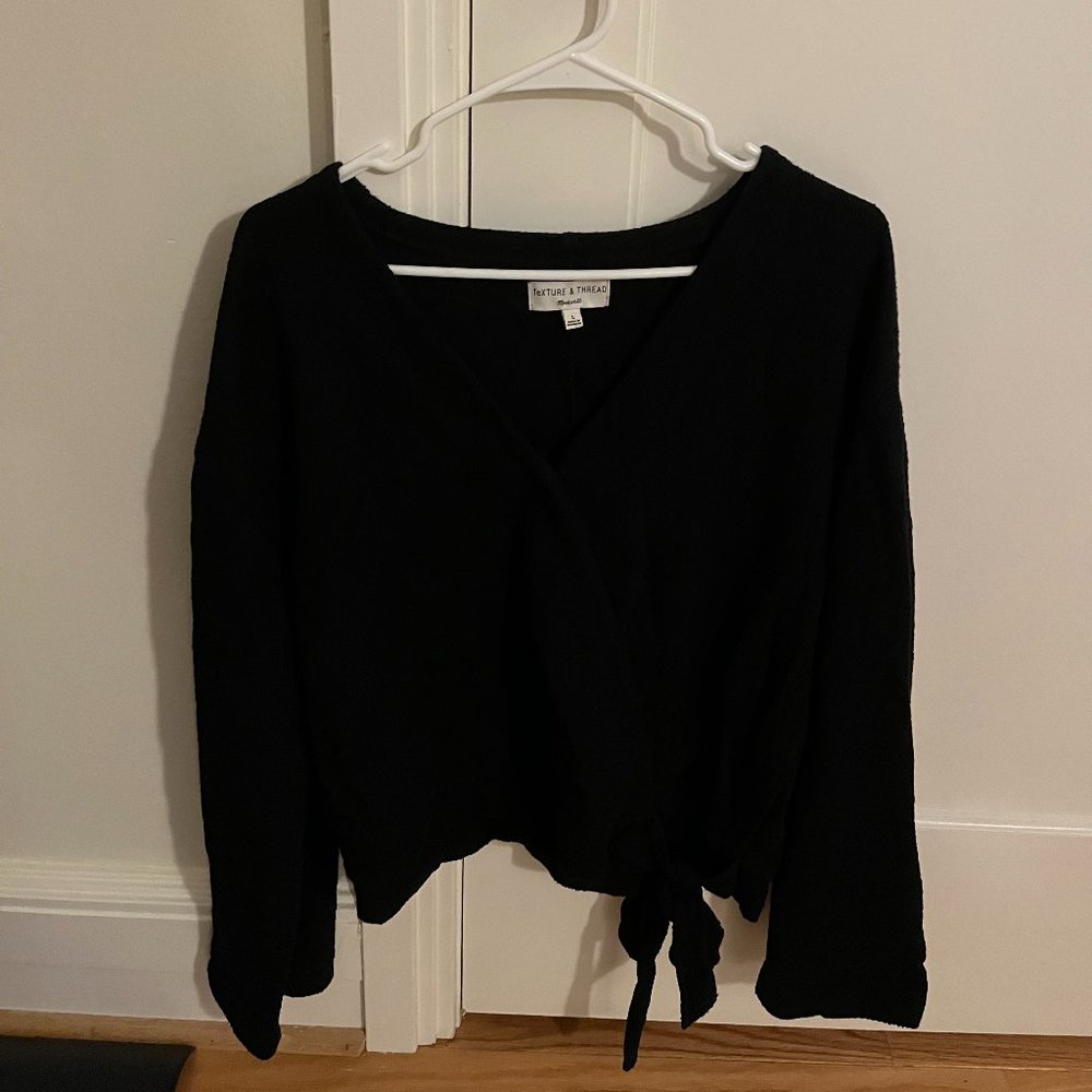 Madewell Texture and Thread Black Blouse with Tie